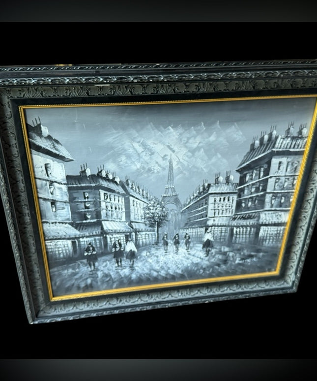 Vintage Caroline Burnett Signed  Framed Paris Street Scene Painting Decor Frame