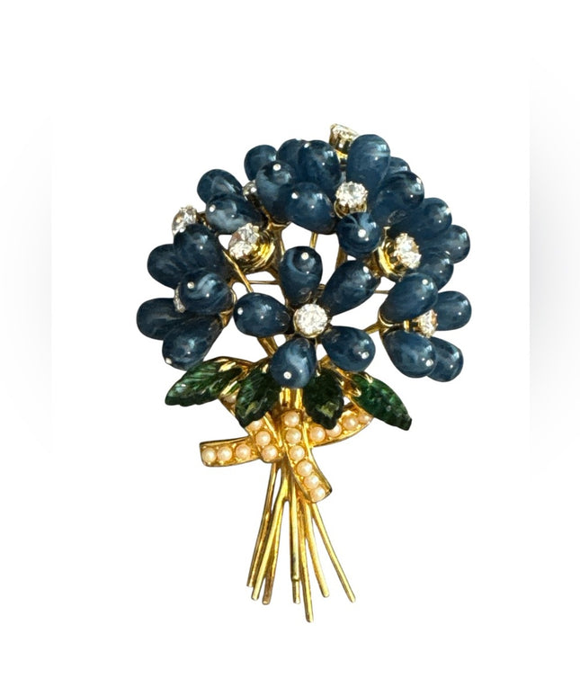 Elegant RARE Vintage Joan Rivers Blue Bells Flower Brooch New with Box