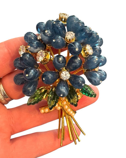 Elegant RARE Vintage Joan Rivers Blue Bells Flower Brooch New with Box