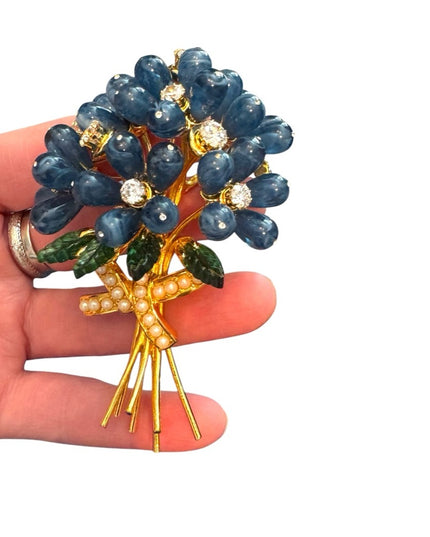 Elegant RARE Vintage Joan Rivers Blue Bells Flower Brooch New with Box