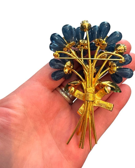 Elegant RARE Vintage Joan Rivers Blue Bells Flower Brooch New with Box