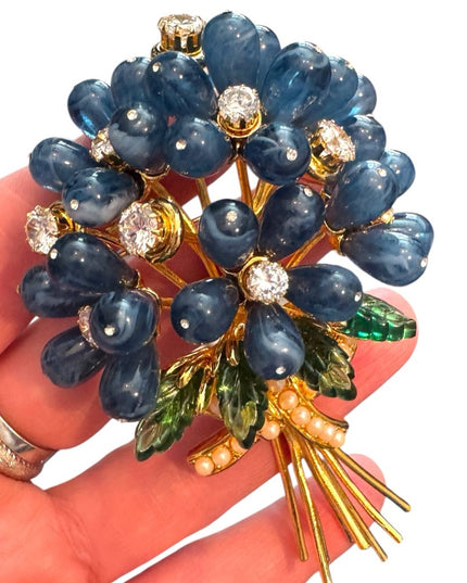 Elegant RARE Vintage Joan Rivers Blue Bells Flower Brooch New with Box
