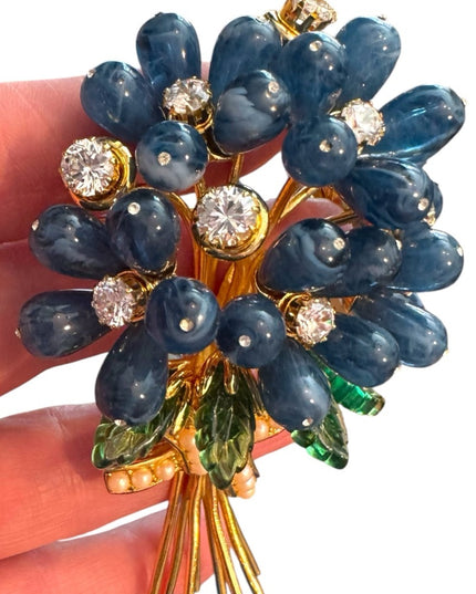 Elegant RARE Vintage Joan Rivers Blue Bells Flower Brooch New with Box