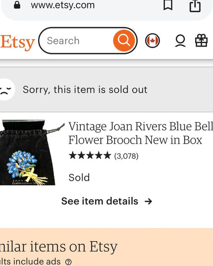 Elegant RARE Vintage Joan Rivers Blue Bells Flower Brooch New with Box