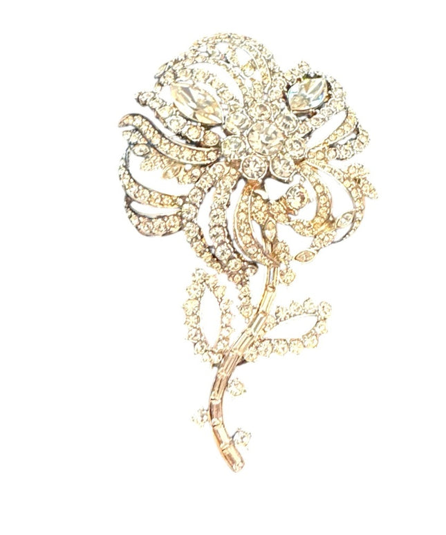 Elegant RARE 1990s Silver Floral Rhinstone Joan Rivers  Brooch