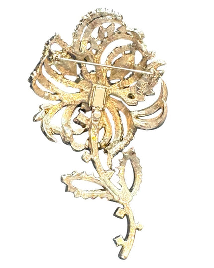 Elegant RARE 1990s Silver Floral Rhinstone Joan Rivers  Brooch