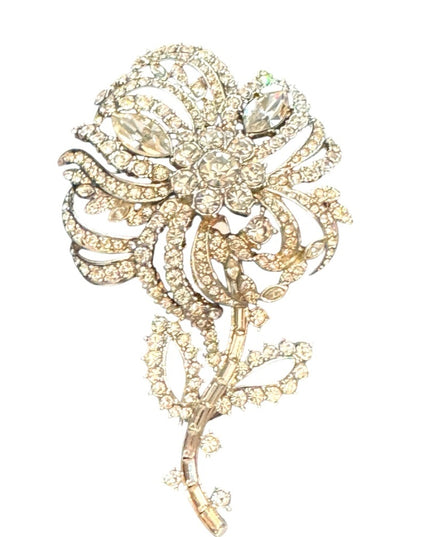 Elegant RARE 1990s Silver Floral Rhinstone Joan Rivers  Brooch