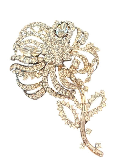 Elegant RARE 1990s Silver Floral Rhinstone Joan Rivers  Brooch
