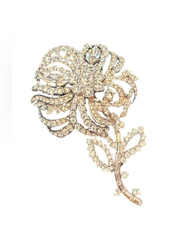 Elegant RARE 1990s Silver Floral Rhinstone Joan Rivers  Brooch