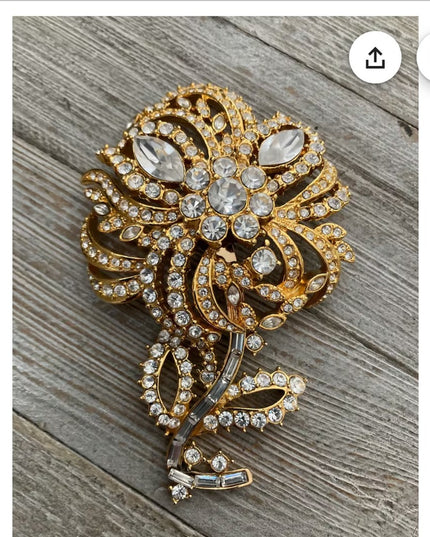 Elegant RARE 1990s Silver Floral Rhinstone Joan Rivers  Brooch