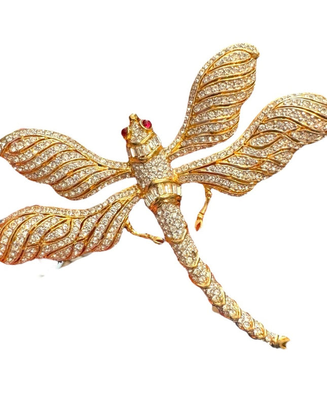RARE Vintsge Gold Dragonfly Brooch Vintage CINER large dragonfly 80s brooch