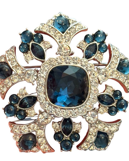 JOAN RIVERS RARE Vintage 1990's Gold Statement Brooch With Blue Rhinestones
