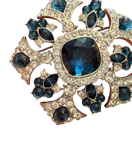 JOAN RIVERS RARE Vintage 1990's Gold Statement Brooch With Blue Rhinestones