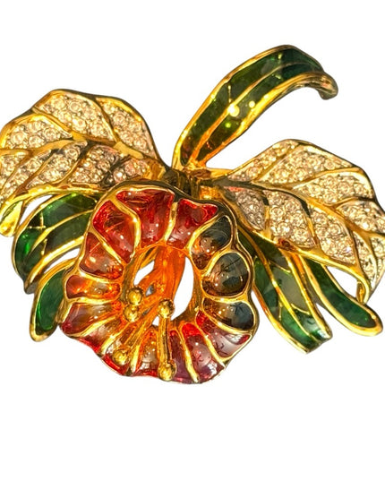 Vintage Joan Rivers Plique-A-Jour Crystal Stained Glass Orchid  Flower Brooch