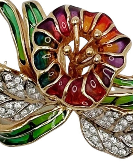 Vintage Joan Rivers Plique-A-Jour Crystal Stained Glass Orchid  Flower Brooch