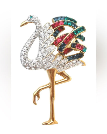Carolee Duchess of Windsor Collection Flamingo Brooch pin rhinestones gold 1980