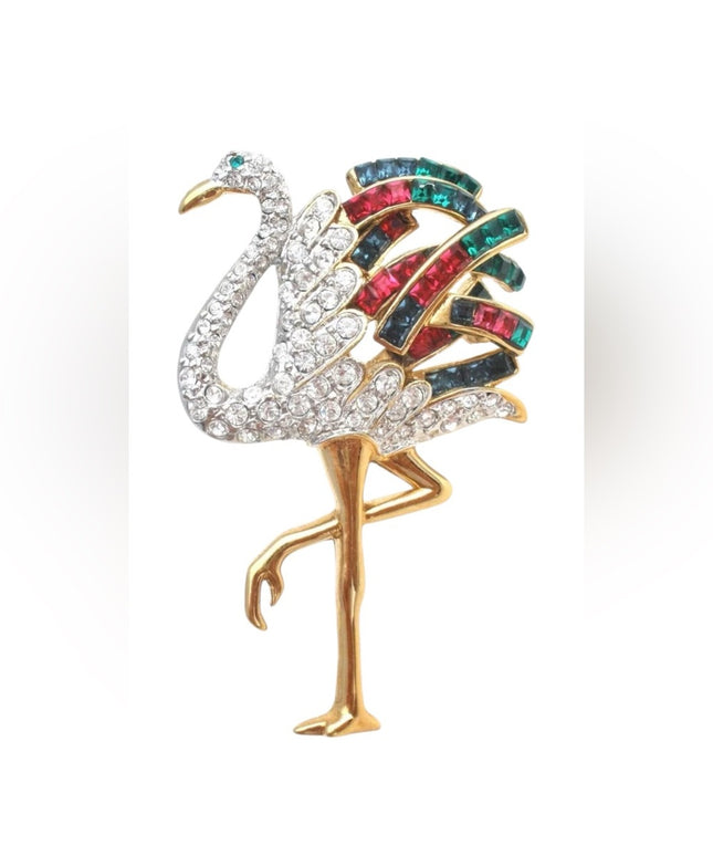 Carolee Duchess of Windsor Collection Flamingo Brooch pin rhinestones gold 1980