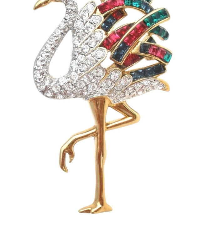 Carolee Duchess of Windsor Collection Flamingo Brooch pin rhinestones gold 1980