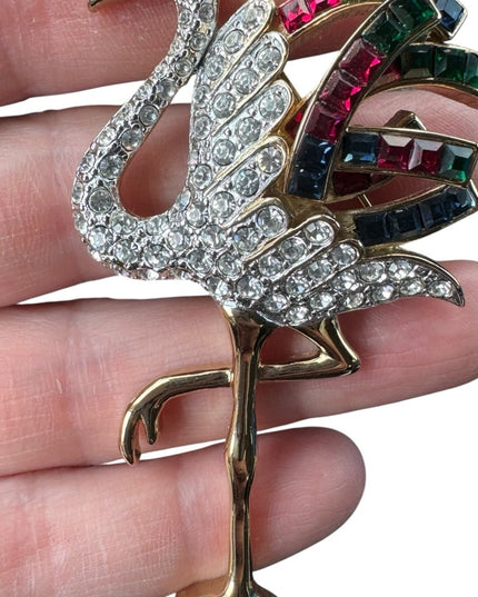 Carolee Duchess of Windsor Collection Flamingo Brooch pin rhinestones gold 1980