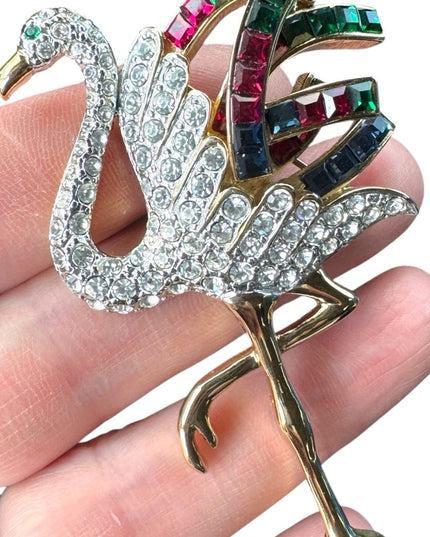 Carolee Duchess of Windsor Collection Flamingo Brooch pin rhinestones gold 1980