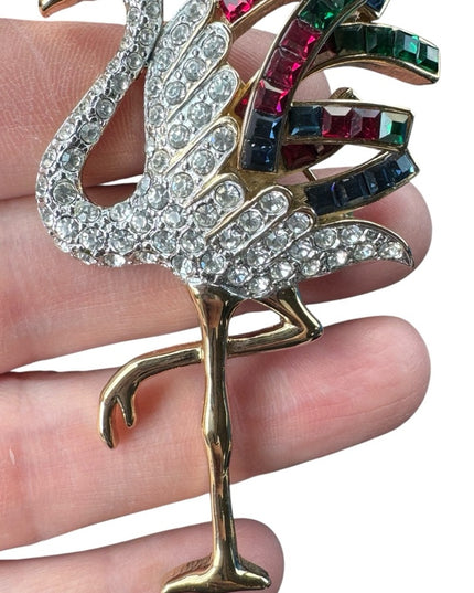 Carolee Duchess of Windsor Collection Flamingo Brooch pin rhinestones gold 1980