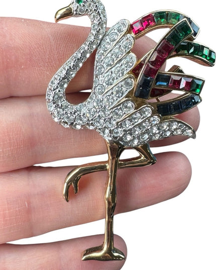 Carolee Duchess of Windsor Collection Flamingo Brooch pin rhinestones gold 1980