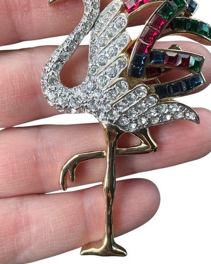 Carolee Duchess of Windsor Collection Flamingo Brooch pin rhinestones gold 1980