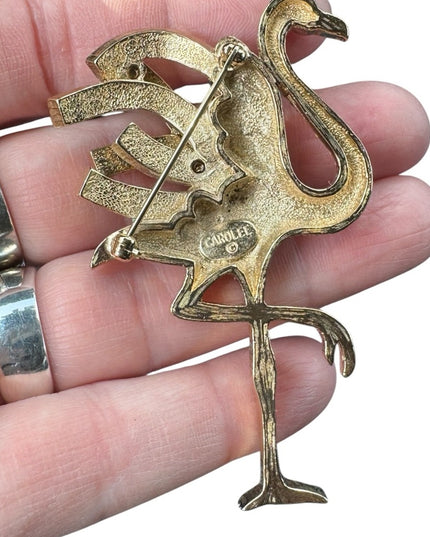 Carolee Duchess of Windsor Collection Flamingo Brooch pin rhinestones gold 1980