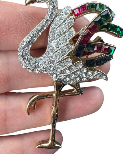Carolee Duchess of Windsor Collection Flamingo Brooch pin rhinestones gold 1980