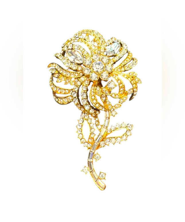 JOAN RIVERS Vintage 1990's Large Gold Rhinestones Floral Statement Brooch
