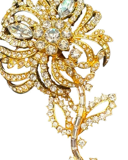 JOAN RIVERS Vintage 1990's Large Gold Rhinestones Floral Statement Brooch