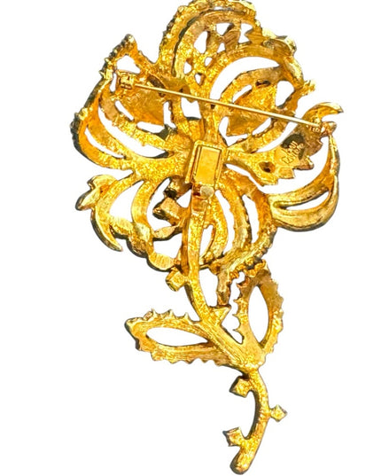 JOAN RIVERS Vintage 1990's Large Gold Rhinestones Floral Statement Brooch