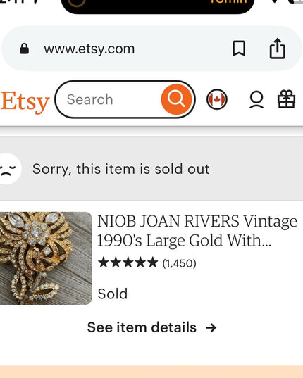 JOAN RIVERS Vintage 1990's Large Gold Rhinestones Floral Statement Brooch