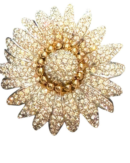 Vintage Halbe Floral Brooch Rhinestones Crystals Silver Rhodium Plated