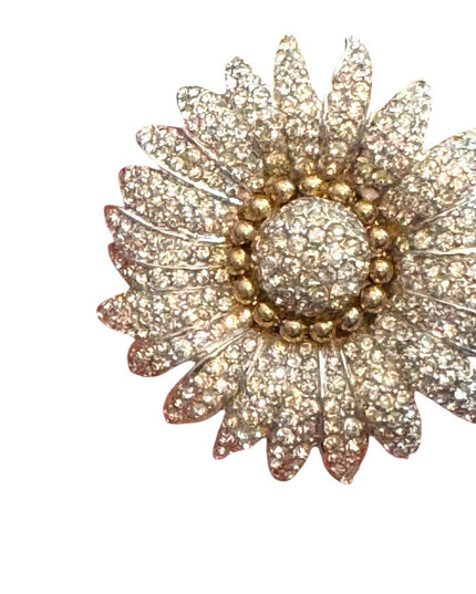 Vintage Halbe Floral Brooch Rhinestones Crystals Silver Rhodium Plated