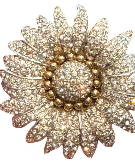 Vintage Halbe Floral Brooch Rhinestones Crystals Silver Rhodium Plated