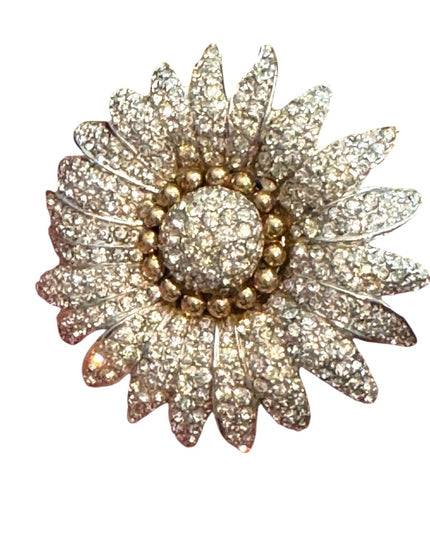 Vintage Halbe Floral Brooch Rhinestones Crystals Silver Rhodium Plated