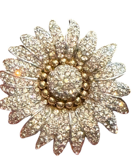 Vintage Halbe Floral Brooch Rhinestones Crystals Silver Rhodium Plated