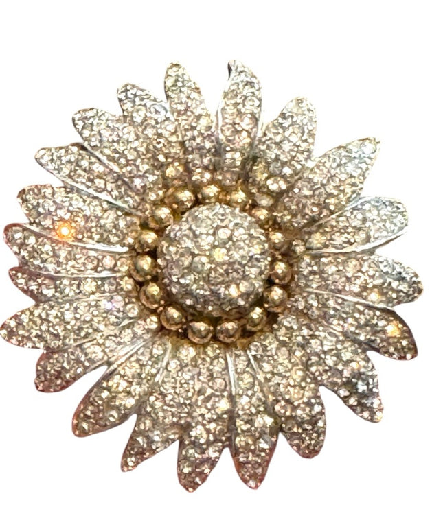 Vintage Halbe Floral Brooch Rhinestones Crystals Silver Rhodium Plated