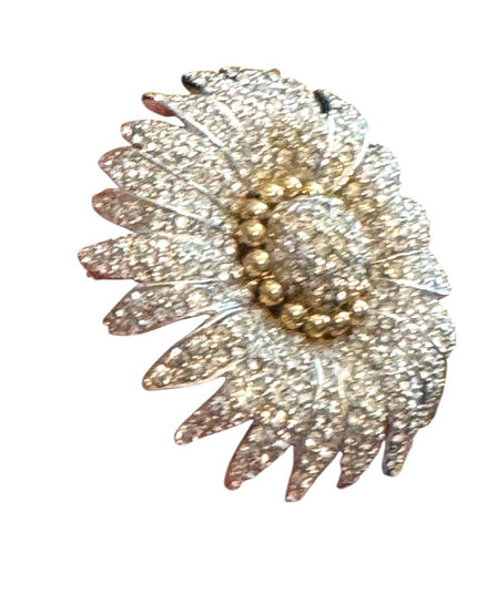 Vintage Halbe Floral Brooch Rhinestones Crystals Silver Rhodium Plated