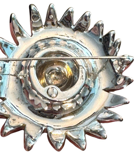 Vintage Halbe Floral Brooch Rhinestones Crystals Silver Rhodium Plated