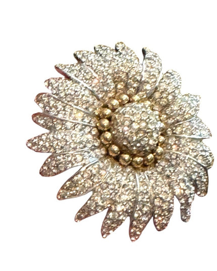 Vintage Halbe Floral Brooch Rhinestones Crystals Silver Rhodium Plated