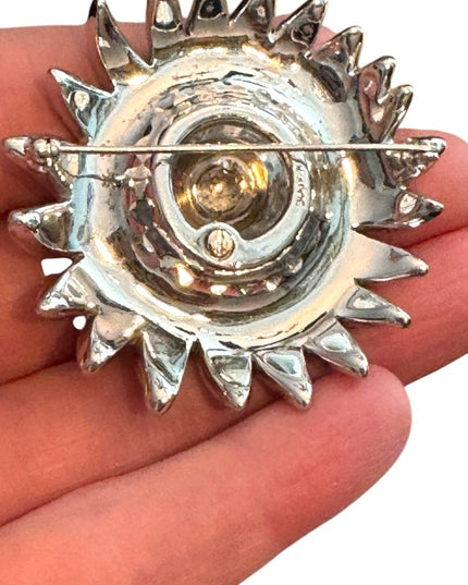 Vintage Halbe Floral Brooch Rhinestones Crystals Silver Rhodium Plated