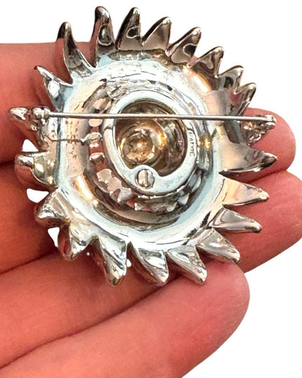 Vintage Halbe Floral Brooch Rhinestones Crystals Silver Rhodium Plated