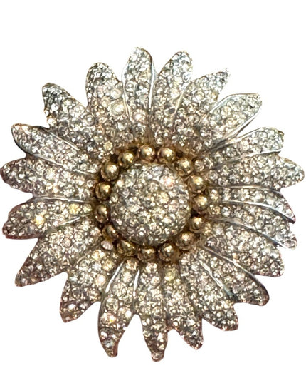 Vintage Halbe Floral Brooch Rhinestones Crystals Silver Rhodium Plated