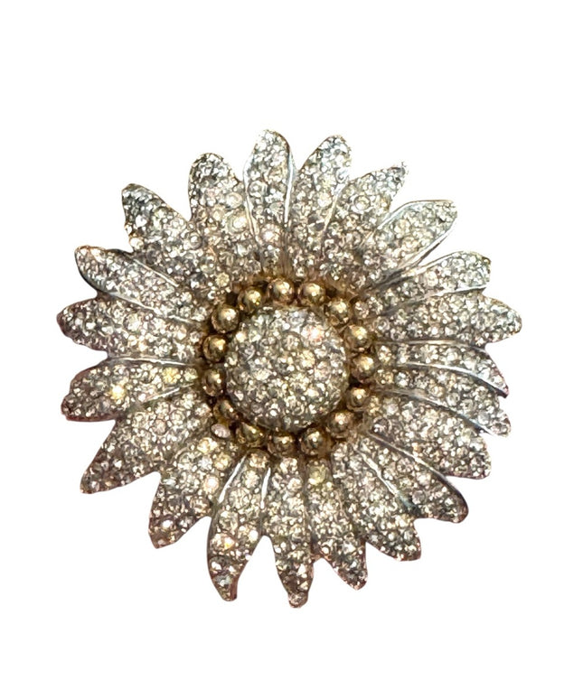 Vintage Halbe Floral Brooch Rhinestones Crystals Silver Rhodium Plated