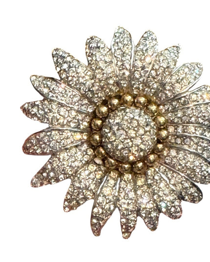 Vintage Halbe Floral Brooch Rhinestones Crystals Silver Rhodium Plated