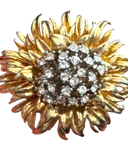 Vintage Erwin Pearl RARE Gold Rhinestone Floral Brooch Statement Mid Century