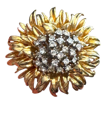 Vintage Erwin Pearl RARE Gold Rhinestone Floral Brooch Statement Mid Century