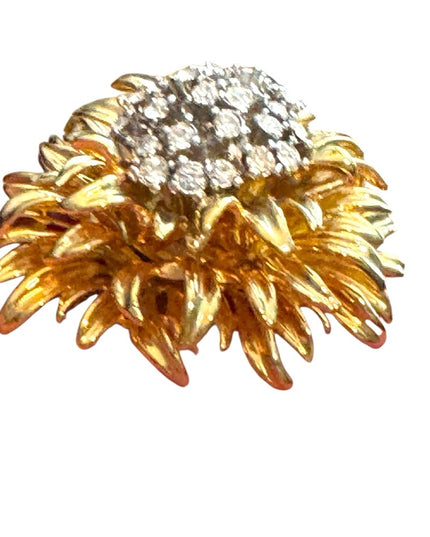 Vintage Erwin Pearl RARE Gold Rhinestone Floral Brooch Statement Mid Century